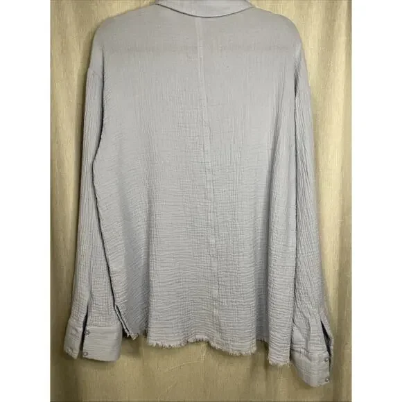 Altar’d State - Women’s Dusty Blue Soft Texured Button-up Blouse - Size Large - Picture 3 of 6